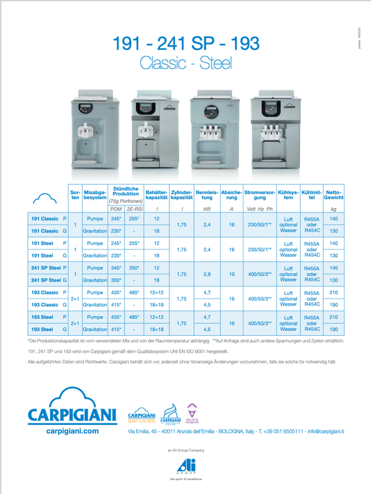 Carpigiani 191 Classic P: Tabletop soft ice cream machine for gelato & frozen yogurt - krae - store.com