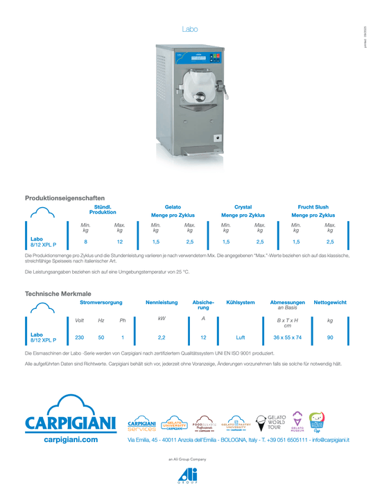 Carpigiani Labo 8/12 XPL - P: Robust professional ice cream maker for perfect ice cream  krae - shop.com