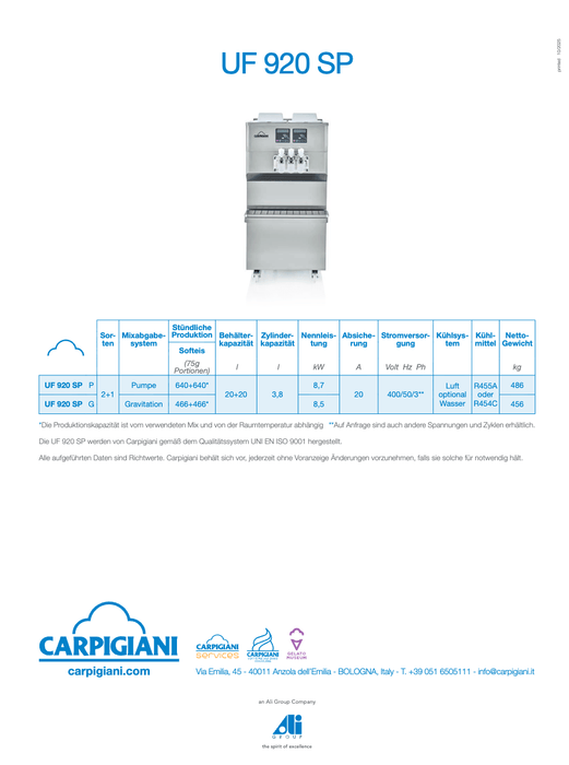 Carpigiani UF 920 P SP: Your high-performance soft ice cream machine - krae - store.com