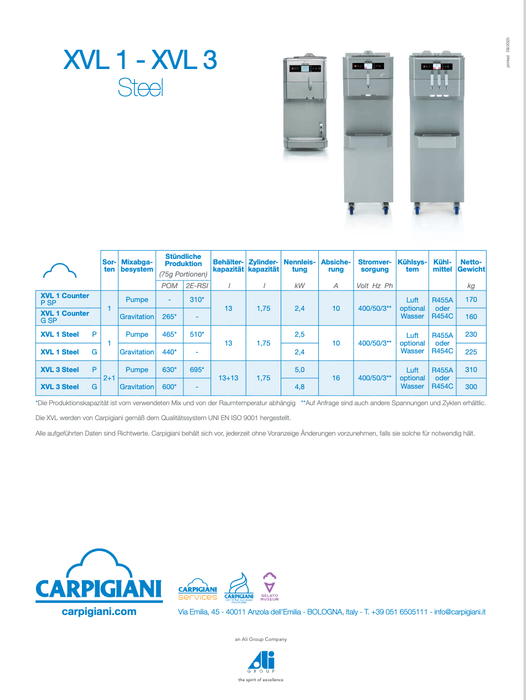 Carpigiani XVL 3 P & XVL 3 PSP: High - end soft ice cream machines with/without pasteurization - krae - store.com